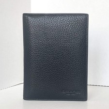 Cartera de viaje delgada Coach Passport Tarjetero Cuero de becerro Guijarro Negro CU131