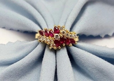 3Ct Marquise Cut Simulated Pink Ruby Cluster Band Ring In 14k Yellow Gold Plated
