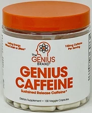 Genius Caffeine Pills 100Mg, Extended-Release Microencapsulated Caffeine Pills