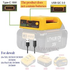 USB Type C Battery Adapter for Dewalt 18V 20V Li-ion Power Bank Charger Tool