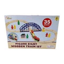 Figure Eight Wooden Train First Learning Set 35 Pc Bridge W/ Bridge Trees