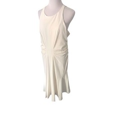 Halston NWT Heritage Chalk White Ruched Sleeveless Midi Cocktail Dress Sz 14