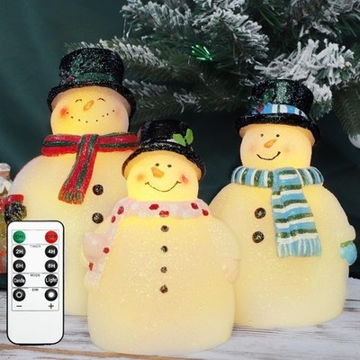 Christmas Flameless Candles, Snowman Carved Flickering Candles, Battery Opera...