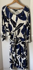 ellos plus size Dress Blue And White Floral 1X Midi 3/4 Sleeve 22/24 NWT