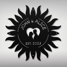 Personalized Sun Couple Names Metal Sign Custom Home Decor Gift for Couples