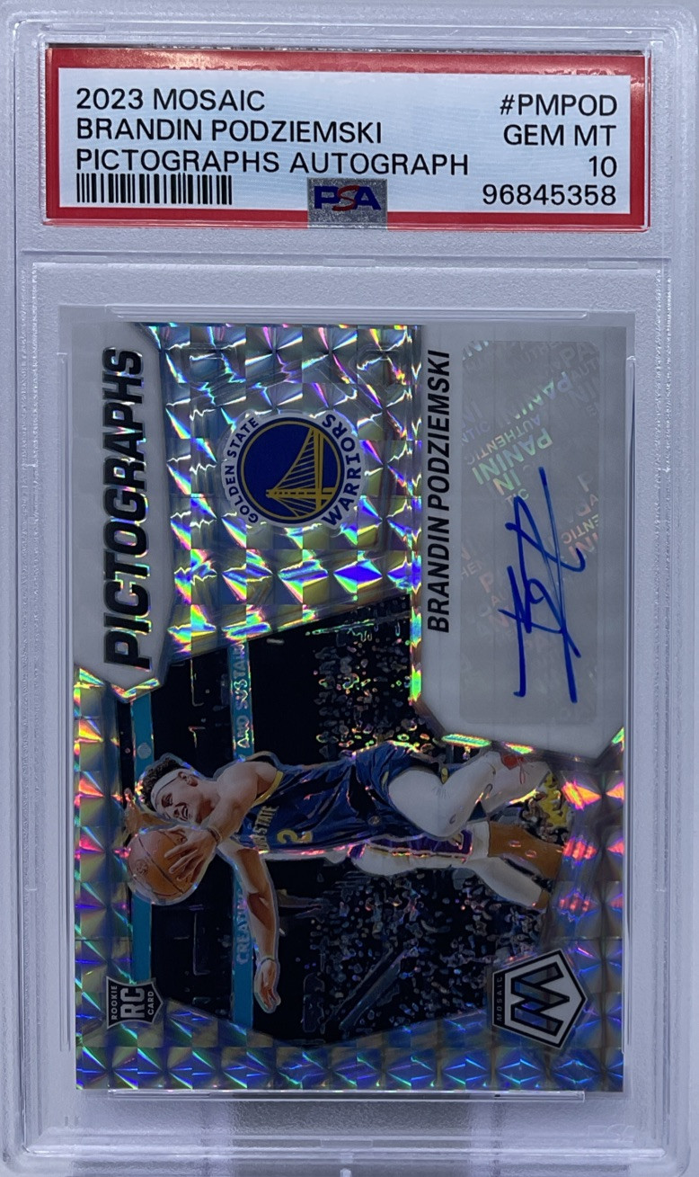 Brandin Podziemski Rookie Auto PSA 10 -2023 Mosaic Pictographs- Warriors- Pop. 4