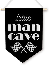 Little Man Cave Canvas Banner Checkerboard Racing Hanging Pennant Decor 11x15"