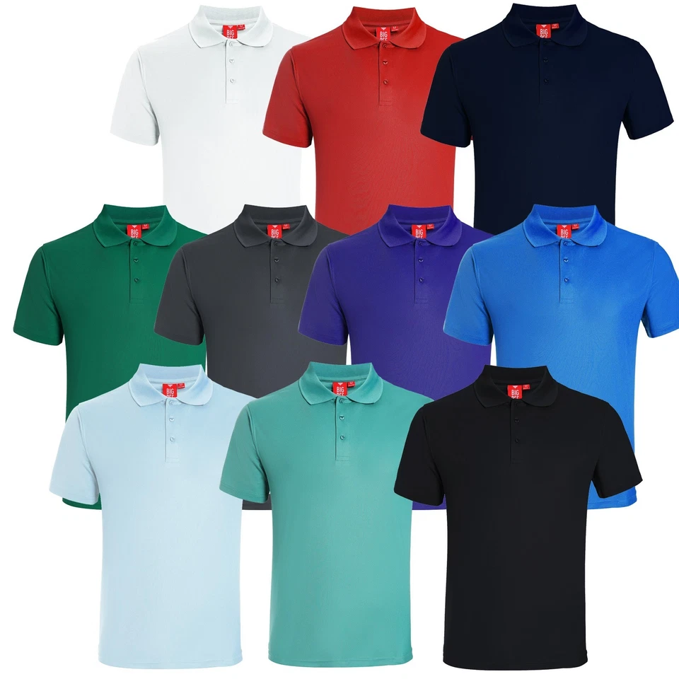 Mens Plain Polo Shirt, Short Sleeve, Black Blue White Solid Colour Golf Shirt - image 3 of 4