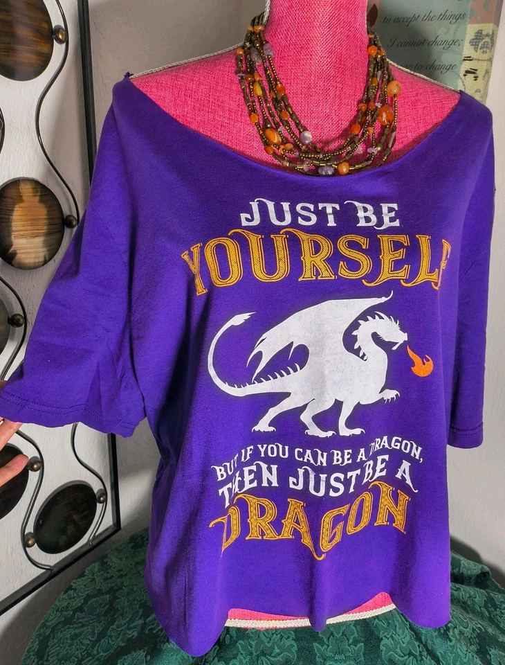 XL DRAGÓN PÚRPURA ESTILO CONCIERTO T-Shombro Descubierto Sin Espalda Giro Foto 3 de 4