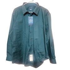 Van Heusen Mens Fitted Wrinkle Free Button Down Shirt Green Leaf 18 34-35 NEW