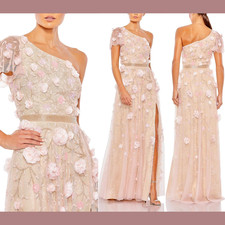 NEW $998 Mac Duggal [ 16 ] 9165 Floral One Shoulder A Line Gown Blush Nude S1135