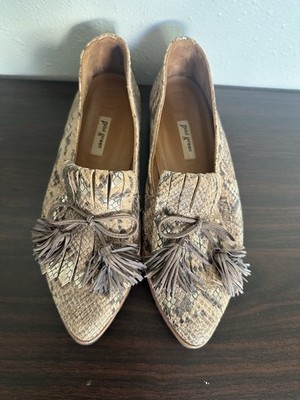 Paul Green Shoes Womens Size 4 Loafers Tan Slip On Animal Print Tassle Pointed
