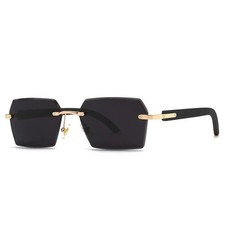 Rimless Sunglasses for Men Gold Frame Black Lens Fashion Eyewear Hip Hop Classic