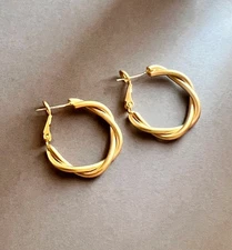 Matte Gold Twisted Hoop Earrings 14K Gold Plated Lightweight Minimalist 2.6cm