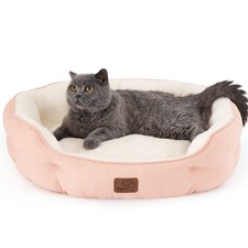 Bedsure Dog Beds for Small Dogs - Round Cat 25"L x 21"W x 8"Th, Peach Pink