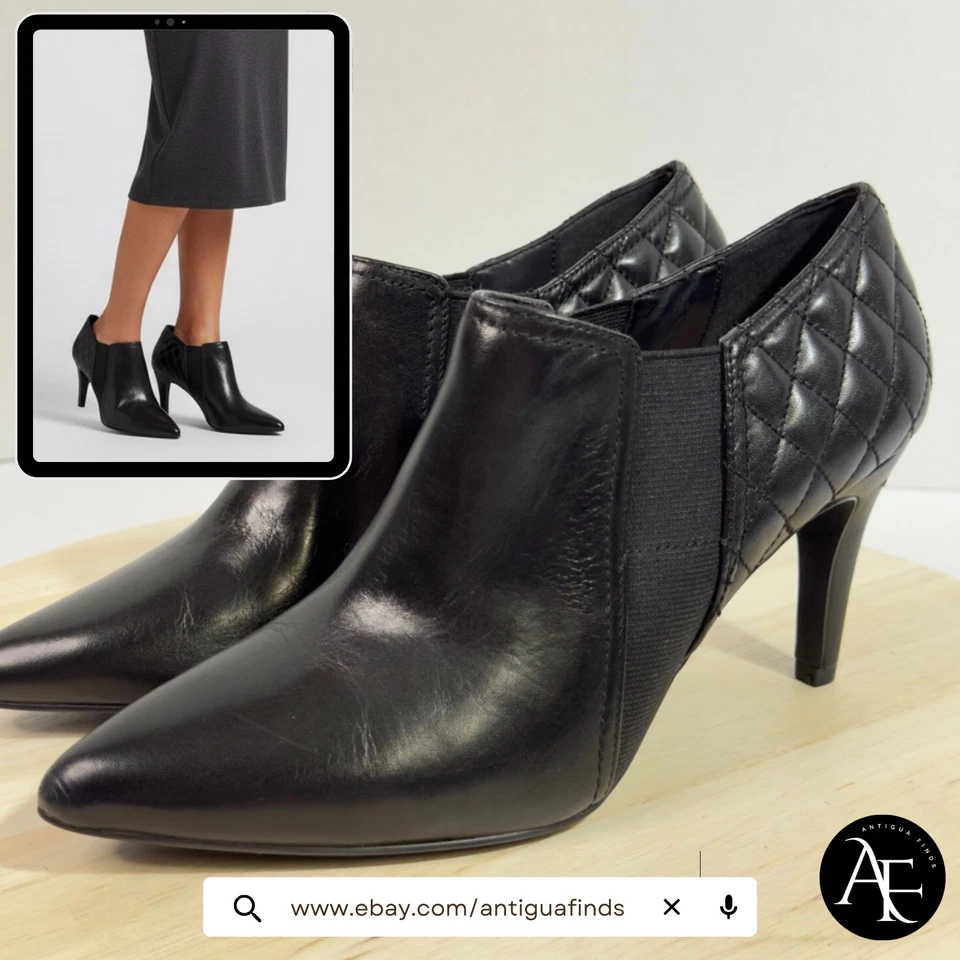ISAAC MIZRAHI ¡EN VIVO! Tacones negros para mujer talla Botines de cuero de 7,5 M zapatos acolchados - Imagen 1 de 4