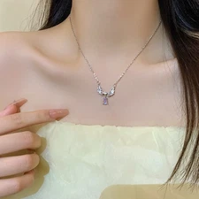 Women's Angel Wings Imitation Moonstone Necklace Clavicle Chain Copper
