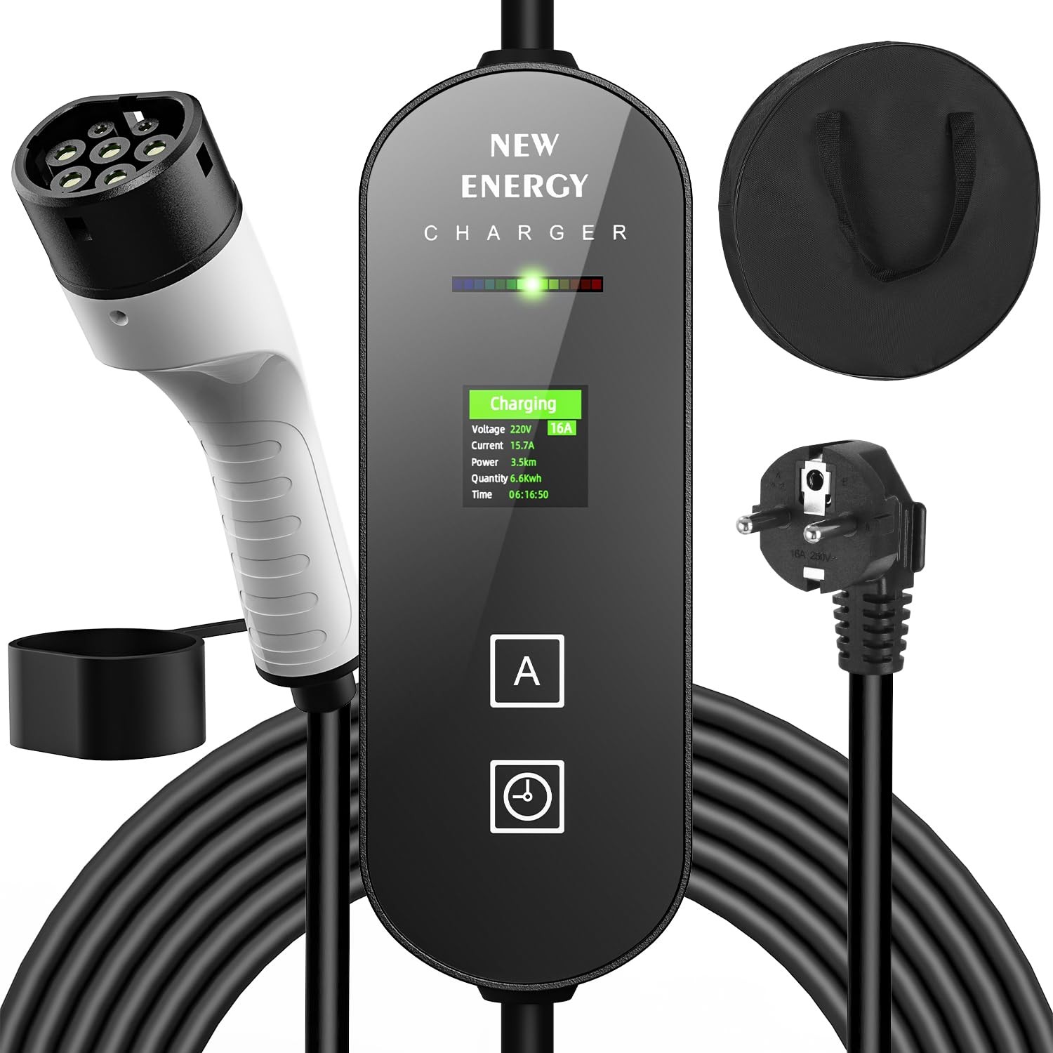 Cavo Ricarica Auto Elettrica Tipo 2 Schuko 3,5kw [5m 6/8/10/13/16a] con Lcd - Miniatura 15