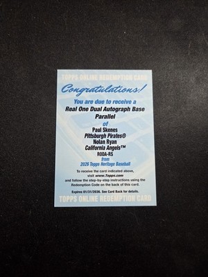 2026 TOPPS HERITAGE PAUL SKENES NOLAN RYAN REAL ONE DUAL AUTO