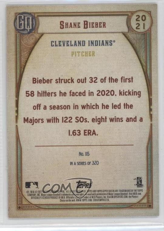 2021 Topps Gypsy Queen Team Script Font Swap Shane Bieber #115 | eBay