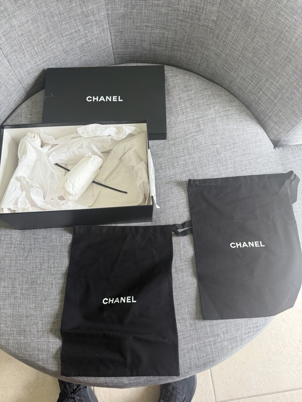 Chanel Empty Shoes Box With Tissue And Dust Bags 13.5 X 8.5 X 5.5 Inches