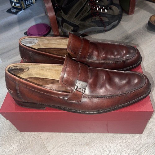 SALVATORE FERRAGAMO men's shoes 10.5 EE Brown leather logo loafer made in Italy. - Picture 3 of 8
