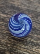 Vintage Handmade .57" German Blue Onionskin Marble White Pink Streak