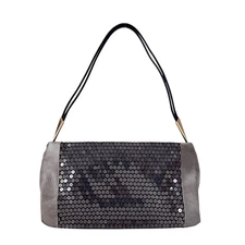 BOTTEGA VENETA Grey Sequin & Embossed Lizard Leather Shoulder Bag