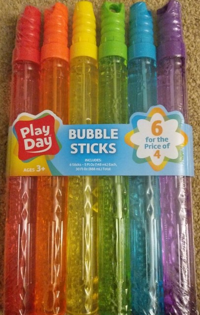 PLAY DAY Bubble Maker Stick Toy, 6 Pack, Multi-Color, 30 0z. FREE