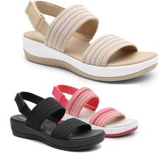 Women Walking Sandals Lightweight Soft Footbed Low Wedge Comfort Flat Sandals US