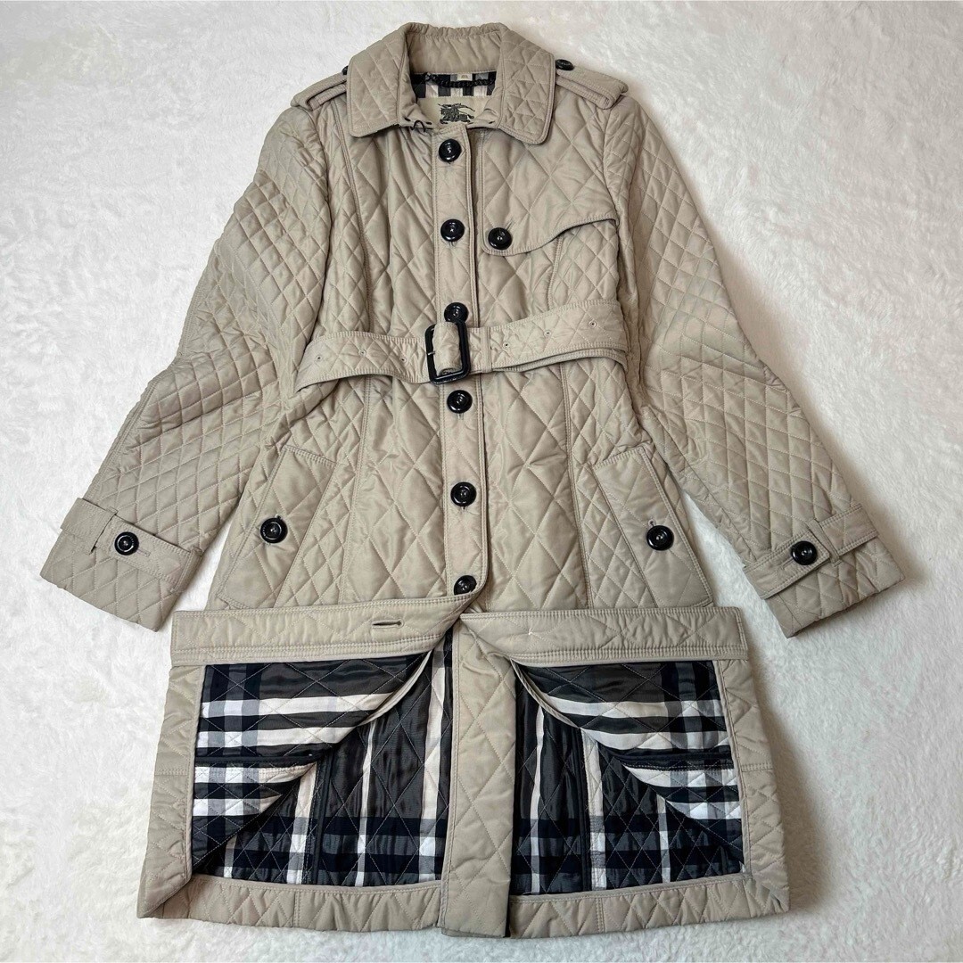Burberry's London Quilted Coat Nova Check Belt Back Collar Size 40 USED