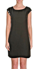 Laundry ~ Black Crepe Embellished Cap Sleeves Shift Party Dress 4 NEW $245