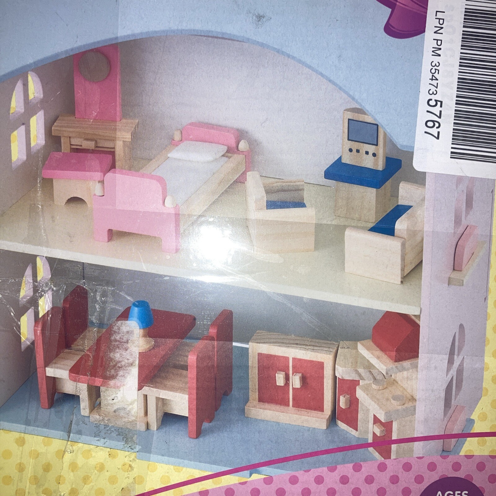 NextX Wooden Dollhouse Set With Furniture, Pretend Play Toys