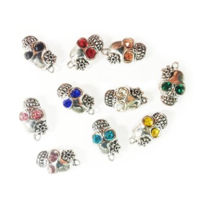 10pcs Skulls Charms Retro Mixed Crystal Halloween Pendants Tibetan Silver Tone 1