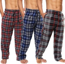 Mens Plaid Fleece Pajama Pants with Pockets Cozy Lounge Sleepwear 3 Pack S-3X
