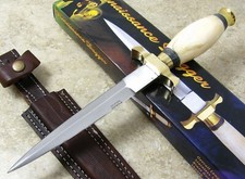 White Bone Handle Double Edge Dagger Blade Knife Medium Large Version