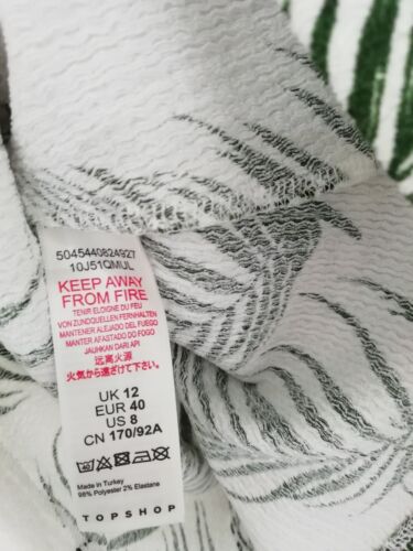 Topshop 12 White Green Palm Leaf Crinkle Stretch Strappy Dress Cover Up Textured - Picture 8 of 9