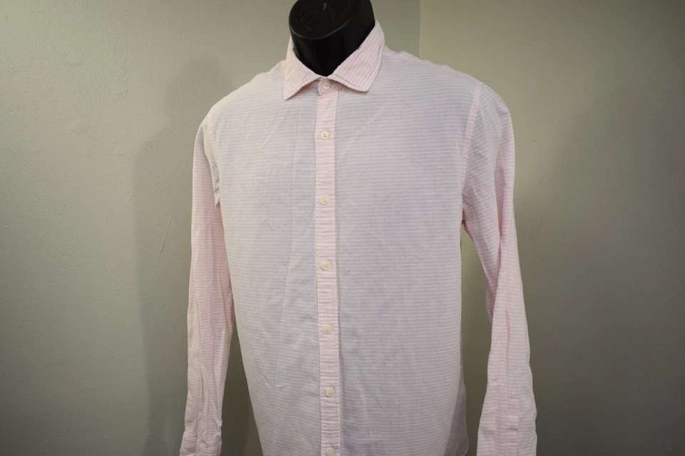 Vineyard Vines Slim Fit Cooper Shirt Linen Pink Striped Long Sleeve Mens Medium - Image 2 of 4