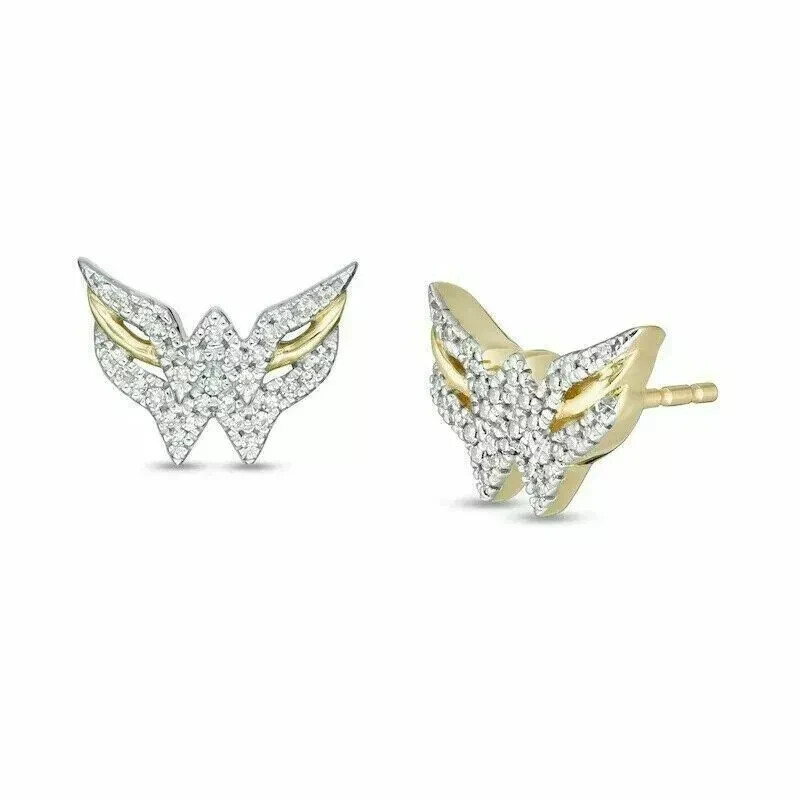 14K Yellow Gold Plated Butterfly Stud Earrings with 1Ct Simulated Diamond-image