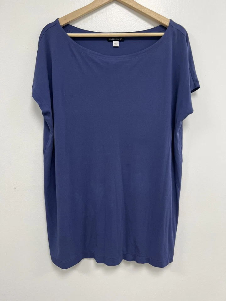 Camiseta para dormir EILEEN FISHER para mujer cuello redondo entrelazado seda azul marino pequeña Foto 2 de 4