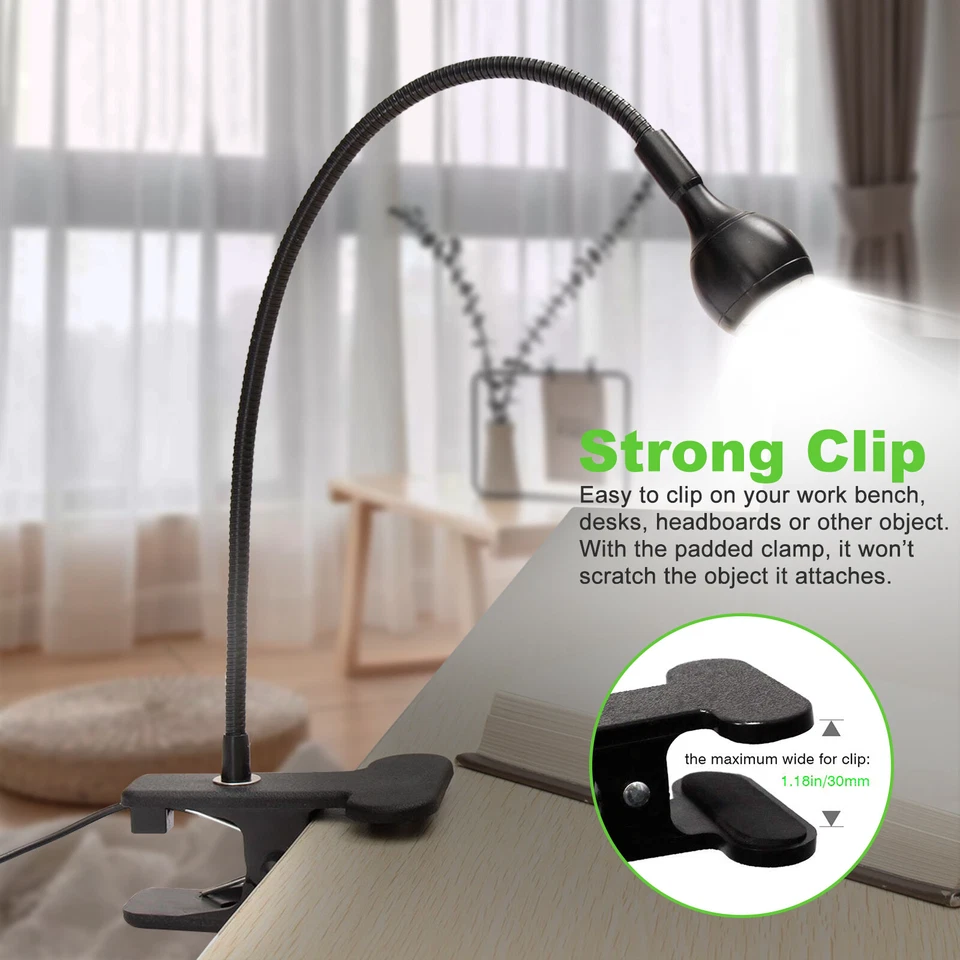 USB Flexible Reading LED Light Clip-on Beside Bed Desk Table Lamp Book Lamp New — 第 4/4 张图片