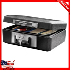 Safe Deposit Box Fire-Resistant W/ Privacy Lockable Key Carrying Handles Black