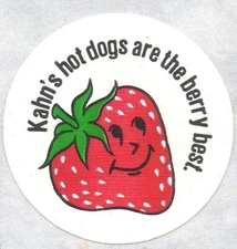 Vtg Kahn's Lunchmeat Hot Dogs Strawberry Scratch and Sniff Glossy Single Sticker