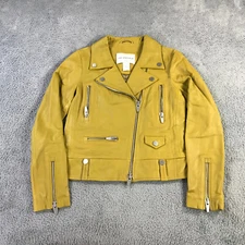 The Arrivals NYC Jacket Womens Small Coat Moto Leather Yellow Biker  (A1D018153)