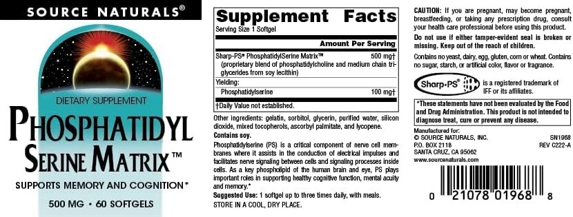 Source Naturals Phosfatidil Serine Matrix 500 mg 60 Sgels Foto 4 de 4