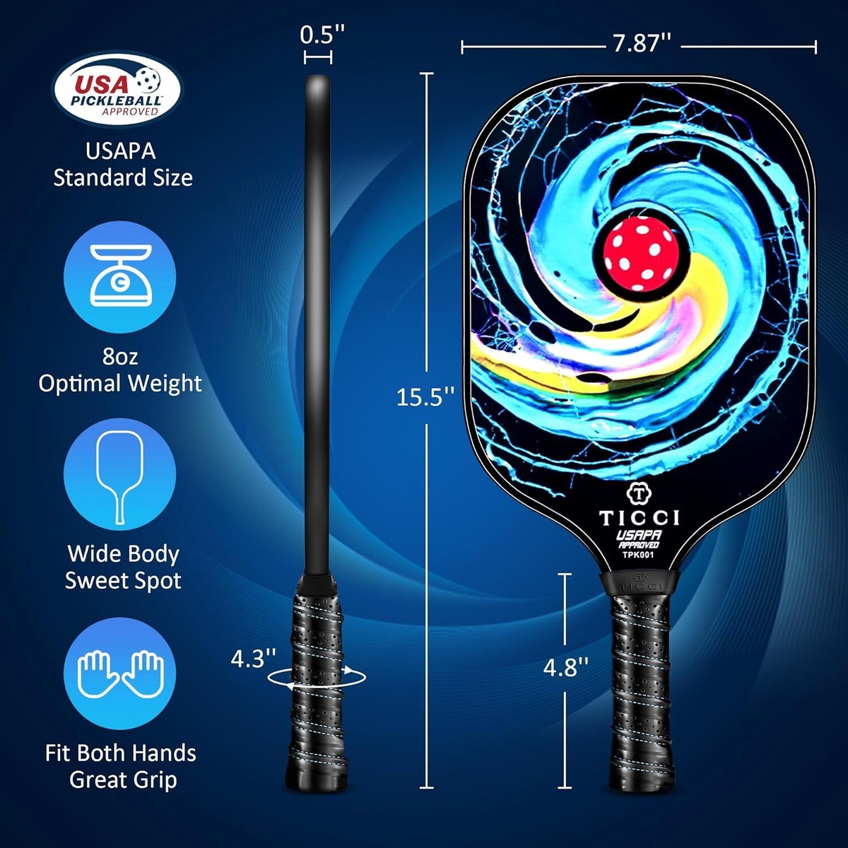 Vortex Racketd TICCI Pickleball Paddle, USAPA Approved Premium Graphite Pickleball Set ...