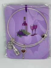 Wine Bangle Charm Bracelet Handmade Silver Plated Expandable