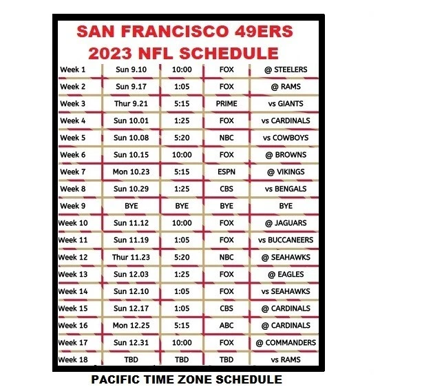 49ers football schedule