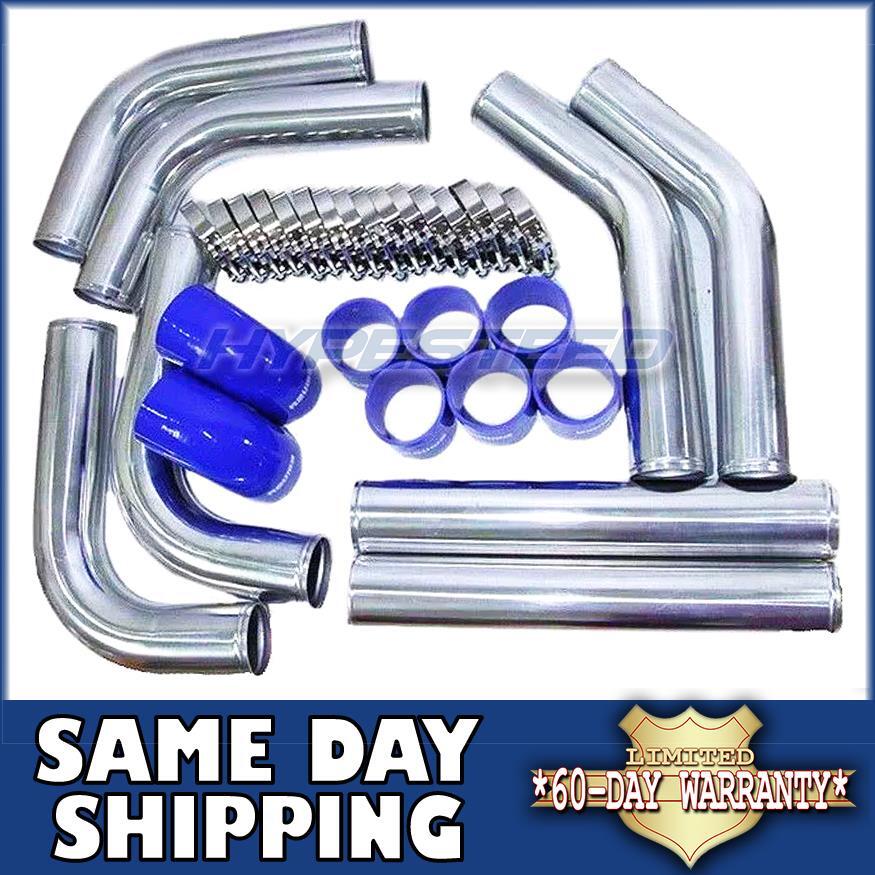 2.5 Inch Turbo Intercooler Pipe Kit with Blue Silicone Hoses and 8 Clamps
