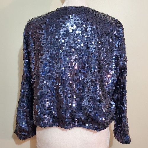 Joan Rivers Y2K blue sequin open front bolero shrug cropped dressy jacket S - Picture 3 of 12